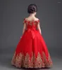 Girl Dresses Elegant Red Princess Girls Pageant Off Welfle Applique Lunghezza Abito da ballo per adolescenti per bambini