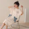 Vêtements de nuit pour femmes Pijamas d'été Femmes Coton Chemise de nuit à manches courtes Dessin animé Mince Loungewear Robe de sommeil Imprimé Lâche Femme Pyjama Maxi