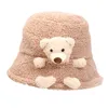 Bérets Chapeau de pêcheur mignon chapeau de seau d'hiver moelleux en peluche chaud femmes ours en peluche à large bord Harajuku casquettes coupe-vent en plein airBérets