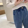 Jeans Çocuk Kore tarzı 2023 Kış Kız Kız Düz Pantolonlar Çocuk Günlük Denim Pantolon Bebek Gevşek Giyim 2-6 Yıl