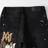 Black noodlijdende streetwear modestijl voor heren heren Slim Letter Painted Gated Gole Skinny Stretch Graffti gescheurd