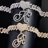 Bracelets porte-bonheur Bling cristal coeur Bracelet cursif initial pour femme 14MM broche cubaine lien chaîne pied Hip Hop glacé bijouxCharme