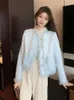 여자 재킷 레트로 트위드 재킷 코트 2023 가을 한국 스타일 패션 화이트 빈티지 싱글 가슴 모직 아웃웨어 탑 E251wo