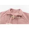 Mélanges de laine pour femmes bouton de corne veste en coton rose femmes automne hiver matelassé épaissi mi-long sur le genou manteau en laine femme Colle