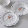 Plates Nordic Ceramic Retro Lacework Breakfast Dinner Plate Cake Dessert Dish Milk Coffee Cup Cute Cartoon Soup Bowl Kitchen Tableware