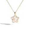 Colliers pendants plaqués en laiton 18 karat Gold Gravure Face Eau Fresh Perle Six Star Lady Collier Bijoux