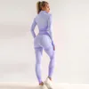 Active Sets Gym Sport Zipper Seamless 3 Piece Set Yoga Women Hip Lifting Stretch Workout Exercise Outfit Long Sleeve Legging Fitness Clothes