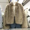 FURE FUR FUA FAUX Zima Koreańskie kobiety skórzane patchwork miękki płaszcz w szyku w szyku długim rękawie Krótka kurtka beżowa Khaki ciepłe pluszowe marne