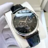 Мужские часы Black Dial Moon Automatic Movemation Стеклянный нижний кожаный ремни.