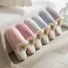 Slippers Winter Women Furry Cotton Cozy Soft Short Plush Home Slides Cute Stripe Warm Couples Shoes Indoor Man Non-Slip