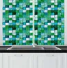 Rideau bleu mer vert émeraude rideaux de cuisine géométrique mosaïque carrés doux aquatique schéma de couleurs motif de carreaux à carreaux pour