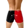 Majtki męskie seksowne bokser Faux skóra fasion gejowska bielizna czarne czerwone patchwork szorty s-5xl wygodne męskie majtki