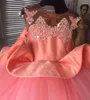 Vestidos de menina crianças formais água água melão renda com miçanga de pescoço puro pescoço de casamento de casamento de um bola de bola de aniversario para crianças