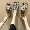 Slippers Personalized Square Head Leopard Print Sandals And For Women's Outer Wear 2023 Summer Style Feet Small Flat BottomSlippers