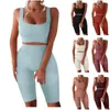 Women's Tracksuits 2 Pieces Set Women Sexy Square Collar Tank Crop Tops High Waist Knee Length Shorts Fitness Workout Sets Sport Outfit