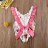 One Pieces Goocheer Infant Kids Baby Girls Swimwear Lace Patchwork O Neck Striped Swimsuit Swimming Bikini Bathing Suit