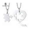 Pendant Necklaces 2Pcs Heart Love Puzzle For Women Men Never Fade Stainless Steel Couple Necklace Anniversary Valentines Day Jewelry Dhhtj