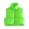 Women's Vests Women Puffy Solid Color Sleeveless Zip Up Stand Collar Lightweight Padded Cropped Drawstring Winter Warm Coat
