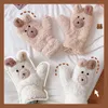 Fem fingrar handskar tecknad björn söta öron hängande nackhandskar kvinnor flickor vinter kawaii tjocka ridmantens utomhus hålla varmen