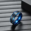 Wedding Rings 8mm Carbon Fiber Men's Ring Stainless Steel Jewelry Blue Color Plated Engagement Band Anniversary For Men Women