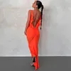 Casual Dresses Adogirl Sexig rygglös ärmlös Slim Maxi Women Solid Color Evening Night Party Club Ruffles ruched Long Dress Y2k outf