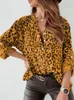 Blusas femininas camisetas de botão de tamanho grande e roupas góticas sexy mulheres bolso grunge y2k leopard estampa de camisa longa de camisa longa