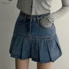 Skirts South Korea Chic Summer Sweet Ruffle High Waist Pleated Skirt A-line Thin Anti Light Denim