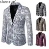 Men's Suits & Blazers Shenrun Men Fashion Flower Embroidery Suit Jackets Groom Jacket Business Party Prom Stage Costume Black Red Blue Coffe