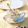 Koppar tefat blå rosa design två färger ben porslin kopp och fat kaffesatser keramik med presentförpackning