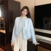 여자 재킷 레트로 트위드 재킷 코트 2023 가을 한국 스타일 패션 화이트 빈티지 싱글 가슴 모직 아웃웨어 탑 E251wo