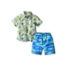 Zestawy odzieży niemowlę swobodne stroje plażowe Baby Boys Button Down Leaf Print Lapel Short Sange Koszulka kokosowa Palm Wzór SKRÓTY