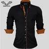 Mens Casual Shirts Visada Jauna Men skjortor Europa storlek ankomster smala passande manlig skjorta fast ärm långärmad brittisk stil bomullsmän skjorta kontor 230114