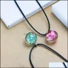 Pendant Necklaces Handmade Dried Flower Glass Necklace Colorf Ball Leather Rope Fashion Jewelry For Women Girls Gift Drop Delivery Pe Dh6Nf