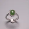Pierścienie klastra Solid S925 Srebrny pierścień Srebrny Pierścień Luck Green Jasper Flower 13mmw US6-8 Prezent