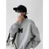 Hoodies نساء خطاب خطاب التطريز رمادي بلوزات كبيرة الحجم طويل الأكمام o رقبة فضفاضة فضفاضة أغطية الشارع الإناث قمم الخريف 2023