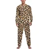 Pijama de leopardo para dormir masculino Pijama de outono azul e preto sono de roupas de noite de duas peças de manga longa de pijama fofos conjuntos de pijama