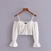 Blouses pour femmes Xitimeao blanc Sexy dentelle pansement hors épaule chemises été femmes récolte à manches longues hauts décontracté élégant dame porter