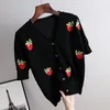 Women's T Shirts Hand-Embroidered Cute Strawberry Knitted T-shirt For Women V-neck Sweater Cardigan Short Coat Korean Style Outer Wear