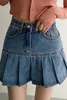 Skirts South Korea Chic Summer Sweet Ruffle High Waist Pleated Skirt A-line Thin Anti Light Denim