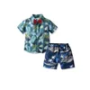 Kleding sets baby casual strand outfits baby boys button down blad afdruk revers shirt shirt kokospalmpatroon shorts buiging