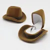 Principal 1PCS Cowboy Hat Shape Rings Box Velvet Jewelry Exibir embalagem da caixa de armazenamento para engajamento de casamento