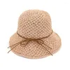 Chapeaux à larges bords de haute qualité Style coréen Femmes Été À La Main Crochet Paille Soleil Creux Chapeau De Plage Dames Seau Pliable Sunhat GH-524