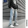 Men's Jeans Ripped Hip Hop High Street Men Pants Male Clothing Wide Leg Straight Spring Casual Streetwear Stacked Denim Trousers