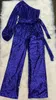 Women's Jumpsuits & Rompers 2023 Women Blue One Shoulder Sequined Jumpsuit Elegant Bodycon Celebrity Evening Party Bandage