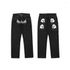 Heren jeans 2023 gotische mannen hiphop streetwear bat masker bedrukte punk denim broek mode casual flodderige rechte broeken zwart