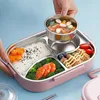 Dinnerware Sets 304 Stainless Steel Insulated Lunch Box Picnic Storage Four Compartments Sealed Soup Bowl Kitchen Tools