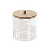 Boîtes de rangement Organisateur de salle de bain Boîte à cosmétiques Boule de coton Qtip Holder Brosse Maquillage Réservoir transparent Couverture en bambou