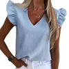 Women's Blouses Office Lady Summer Blouse V Nekstrepen Korte gegolfde mouw Casual T-shirt Top vrouwen losse blusas mujer de Moda 2023