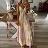 Robes décontractées cravate-teinture imprimé coton plage robe d'été 2023 robe d'été Sexy Spaghetti sangle col en v hors épaule femmes Midi Vestidos