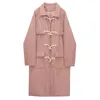 Mélanges de laine pour femmes bouton de corne veste en coton rose femmes automne hiver matelassé épaissi mi-long sur le genou manteau en laine femme Colle